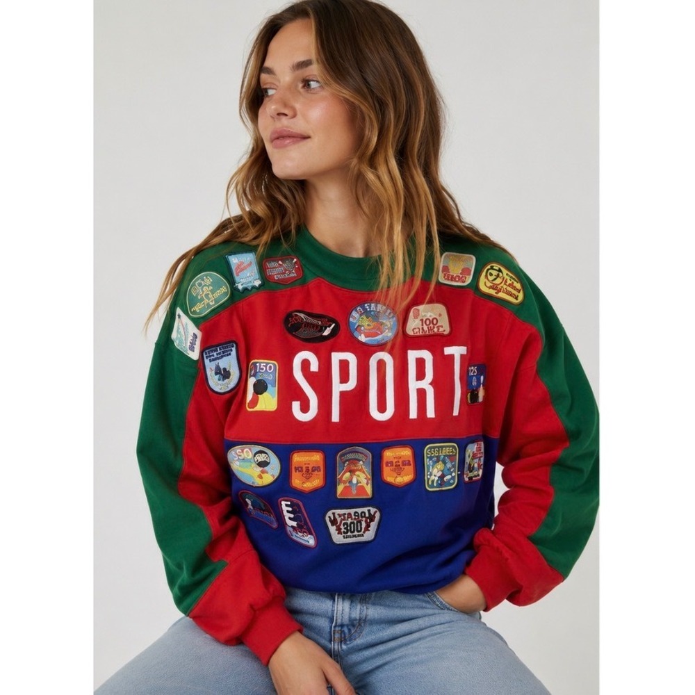 Vintage Carriage Court Sweatshirt Bowling‎ League Patch Colorblock 80s USA Small
